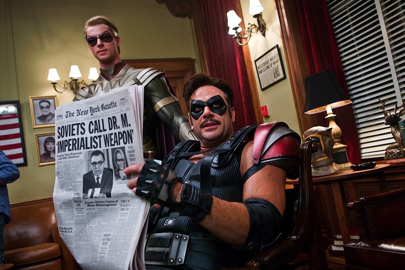 Superheroes reading newspaper