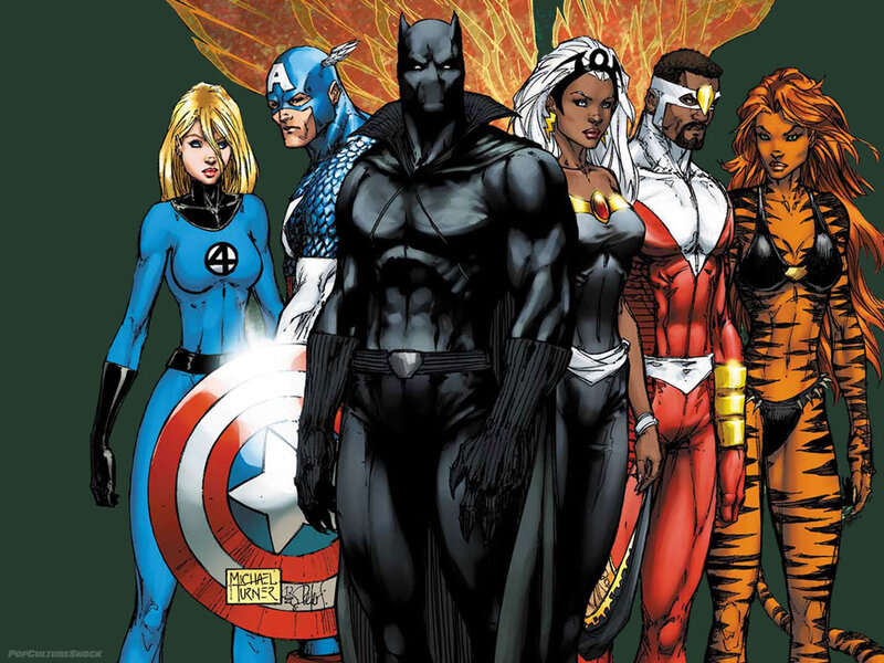 Superheroes Standing Together — Black, Dramatic, Comic
