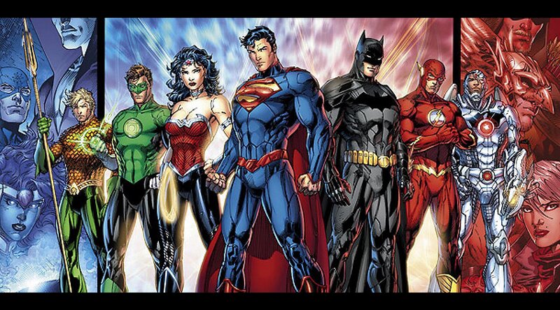 Superheroes Standing Together — Blue, Dramatic, Comic