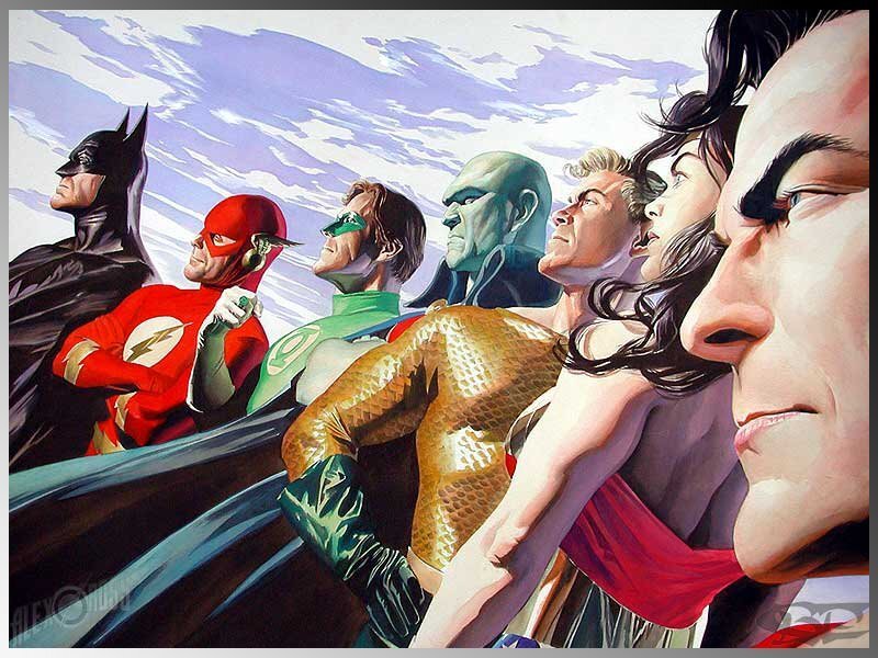 Superheroes Standing Together — Blue, Dramatic, Illustration