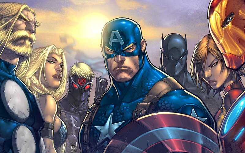 Superheroes Standing Together — Blue, Dramatic, Sunset