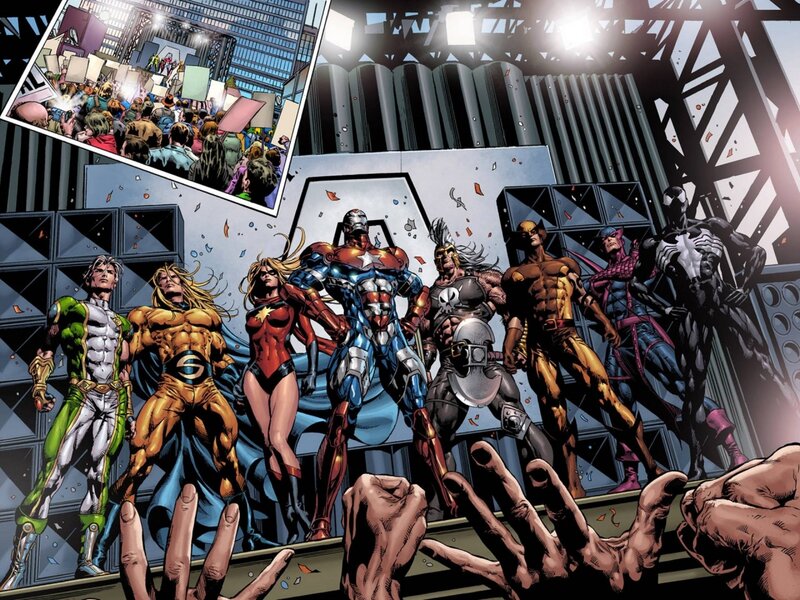 Superheroes Standing Together — Blue, Dramatic