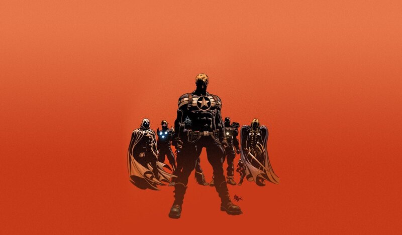 Superheroes Standing Together — Red, Dramatic, Comic, Shield