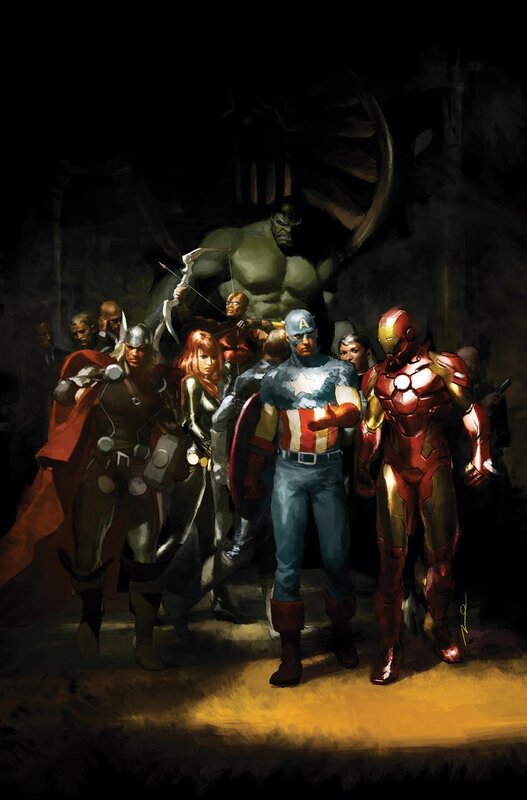 Superheroes Standing Together — Red, Dramatic, Illustration, Captain America