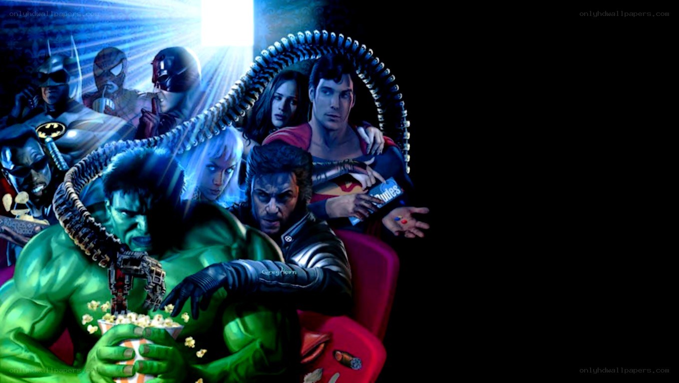 superheroes watching movie