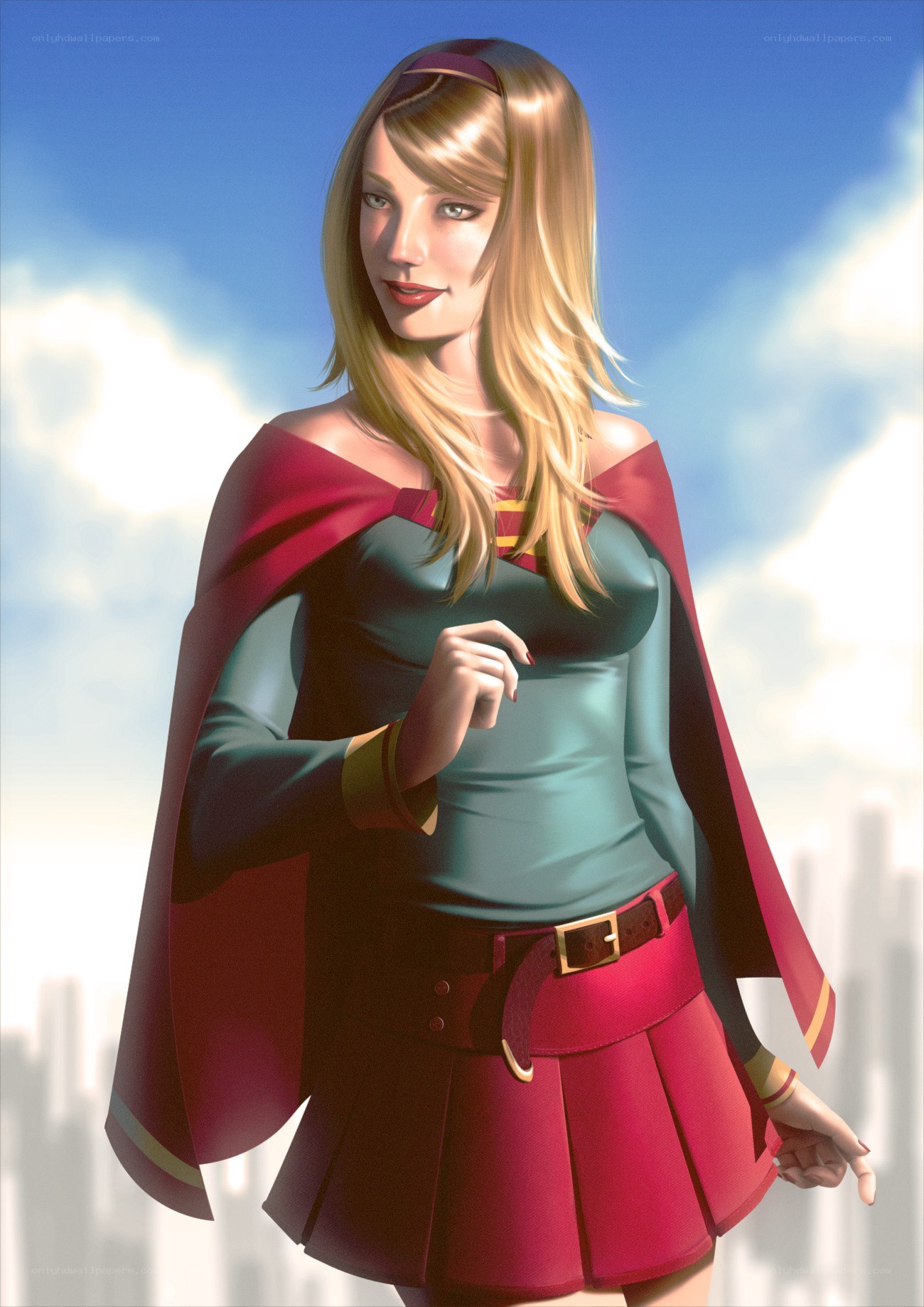 Superheroine in red cape