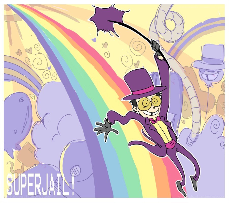 Superjail character on rainbow