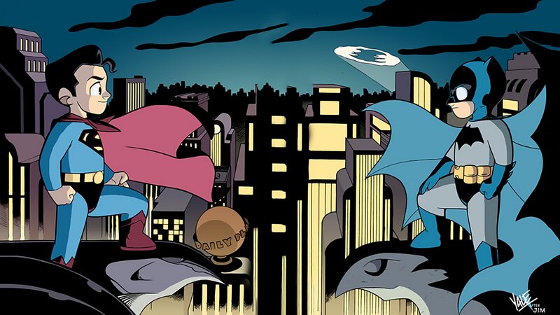 Superman and Batman — Blue, Dramatic, Night