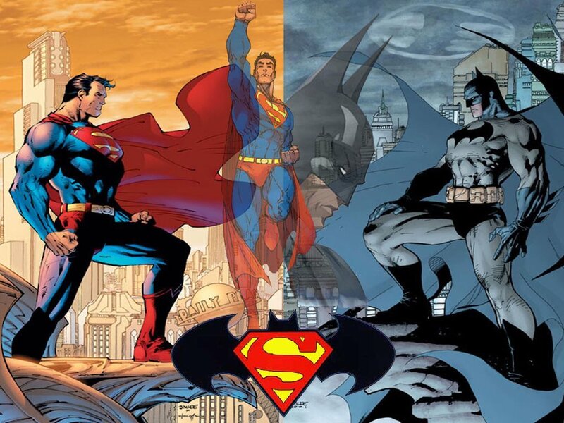 Superman and Batman comic art