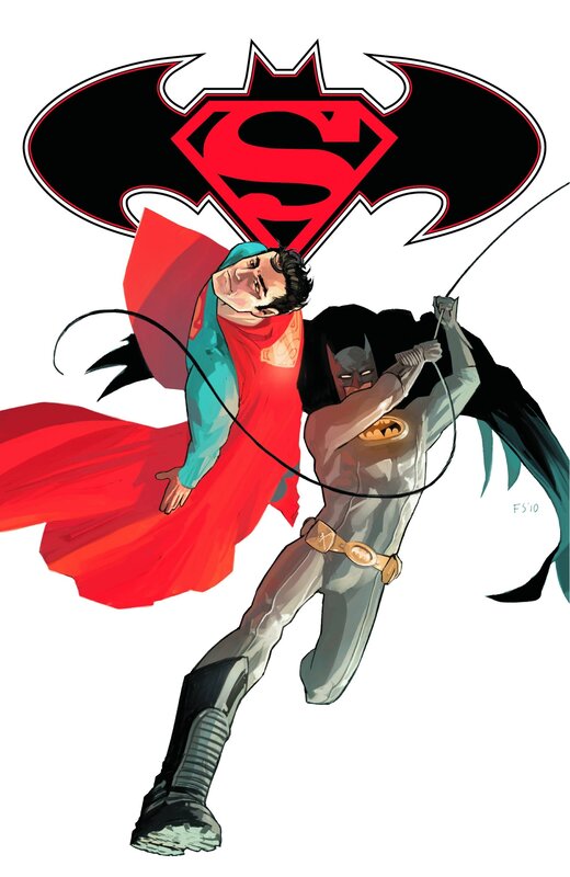 Superman and Batman Fighting — Red, Dramatic