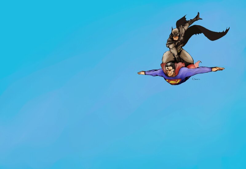 Superman and Batman Flying — Blue