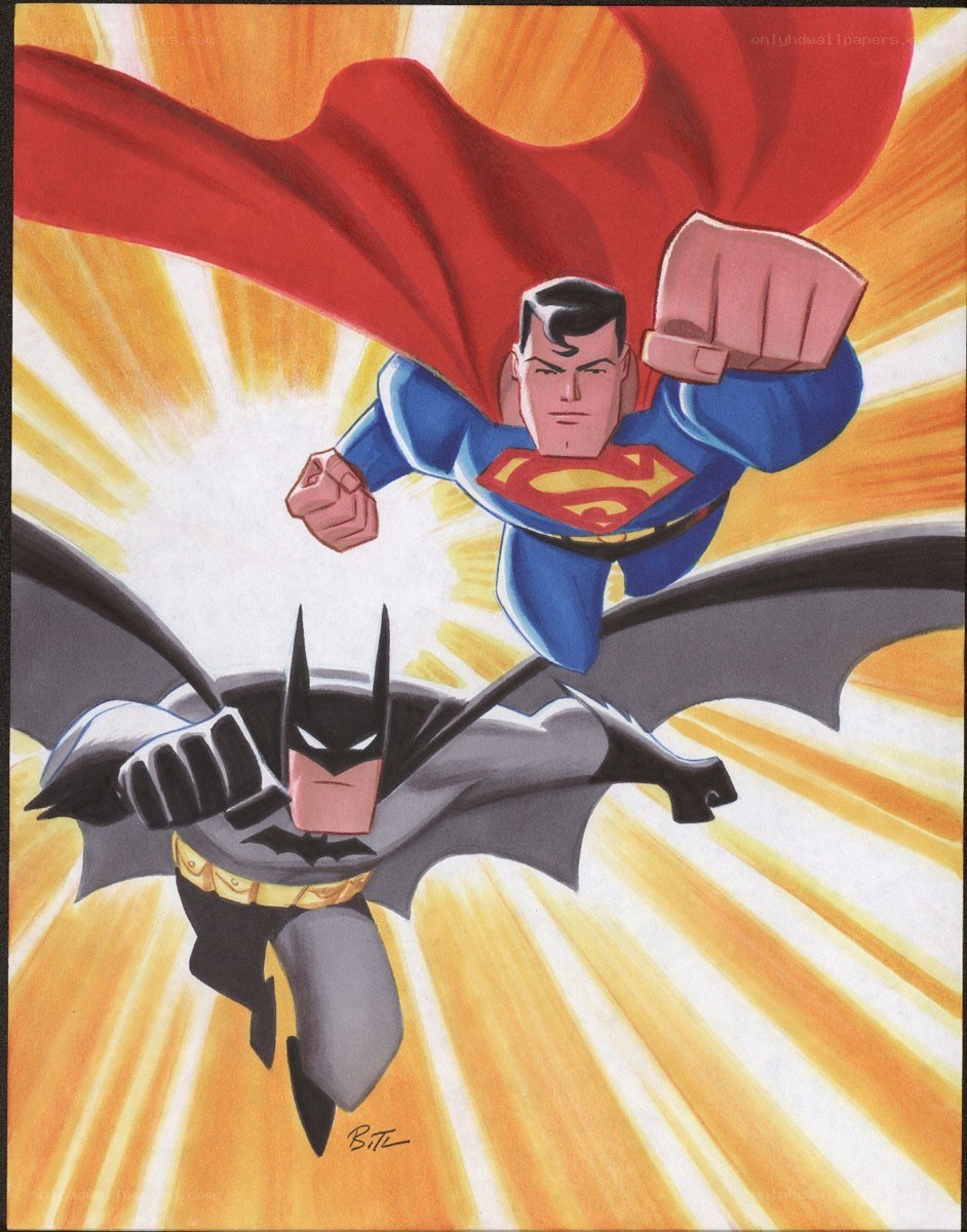 Superman and Batman in flight