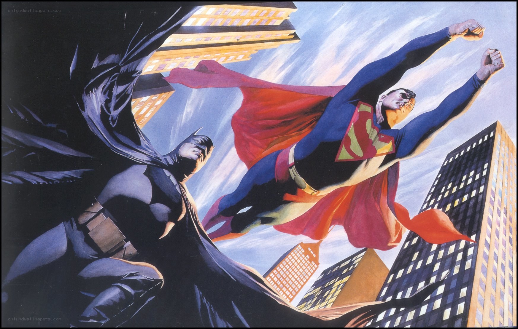 Superman and Batman in flight