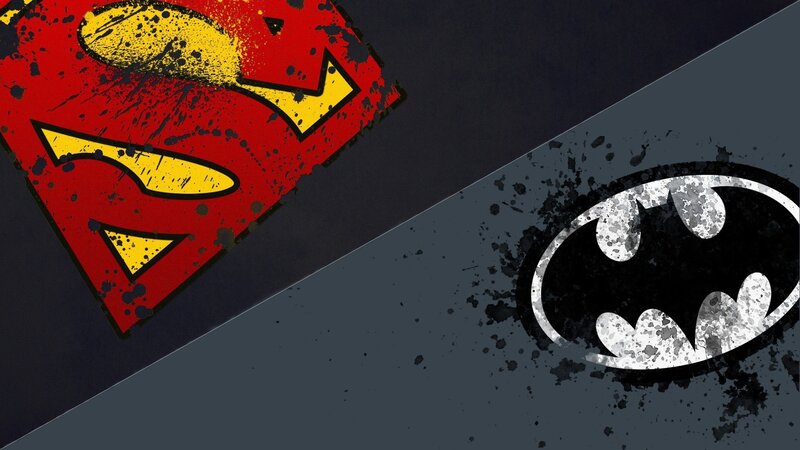Superman and Batman Logos — Red, Dramatic, Digital Art