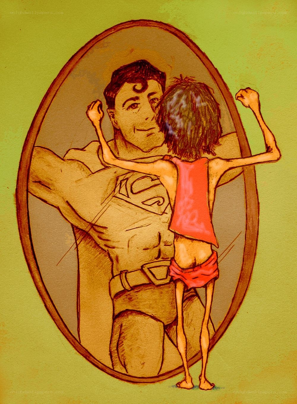 Superman and child hug