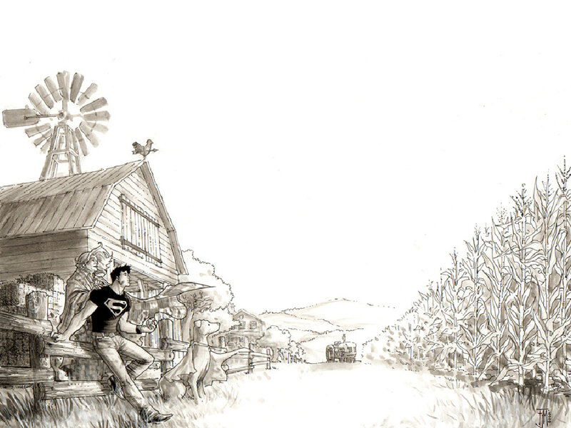 Superman and Dog on Farm