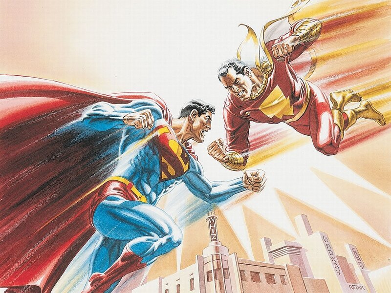 Superman and Shazam Fighting