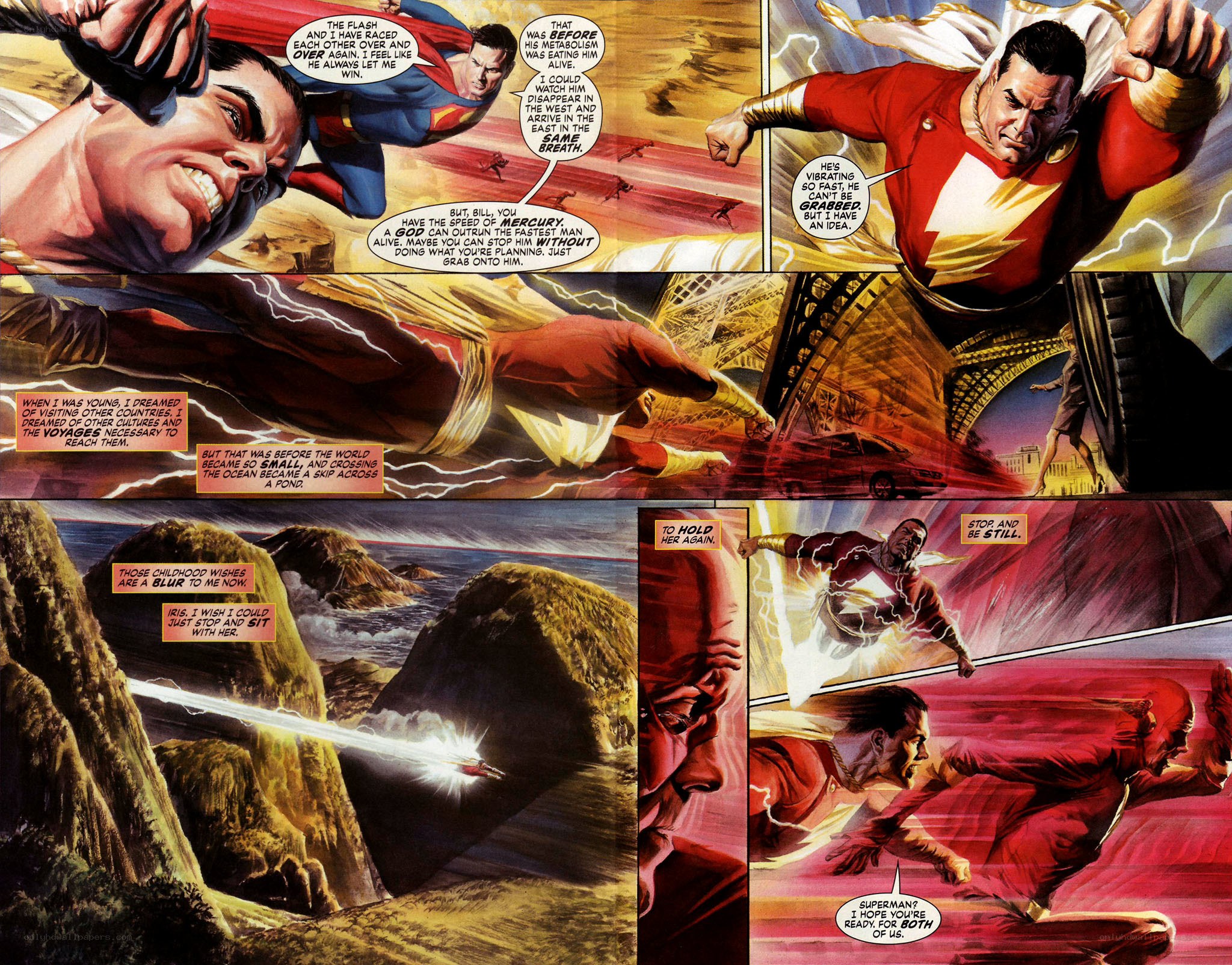 Superman and Shazam in action