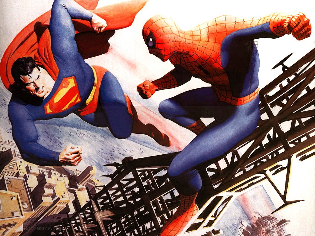 Superman and Spider-Man in action