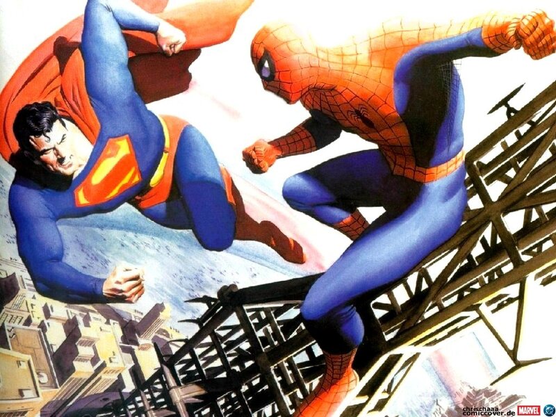 Superman and Spider-Man in action