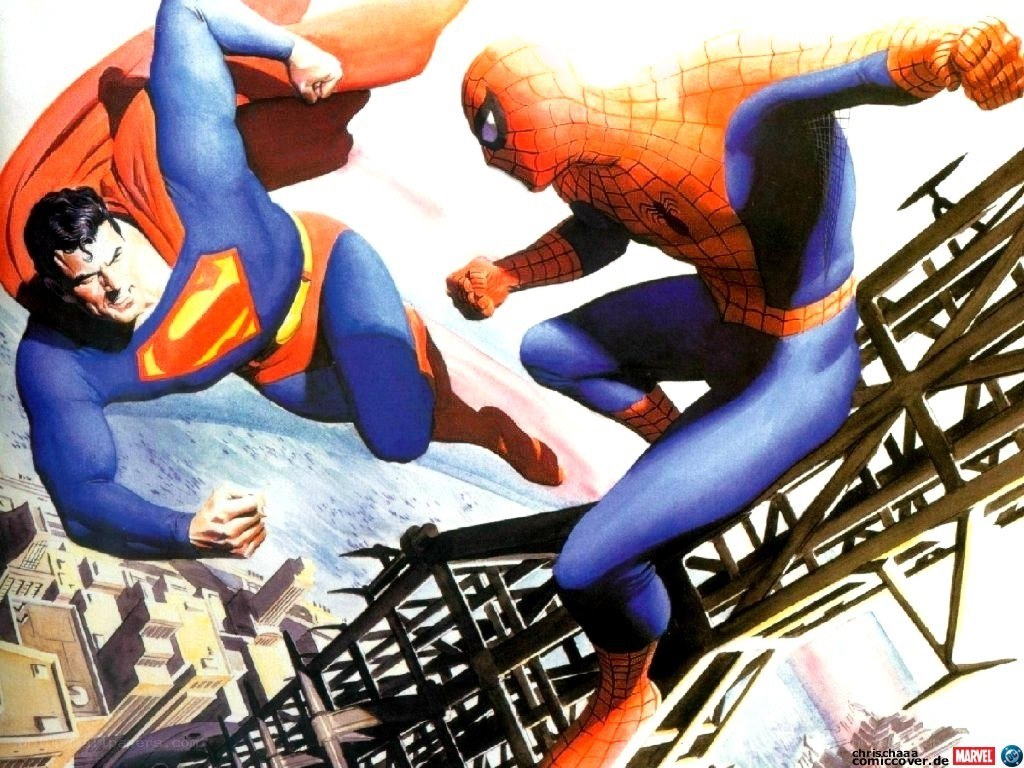 Superman and Spider-Man in action