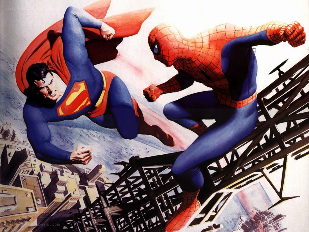 Superman and Spider-Man in action