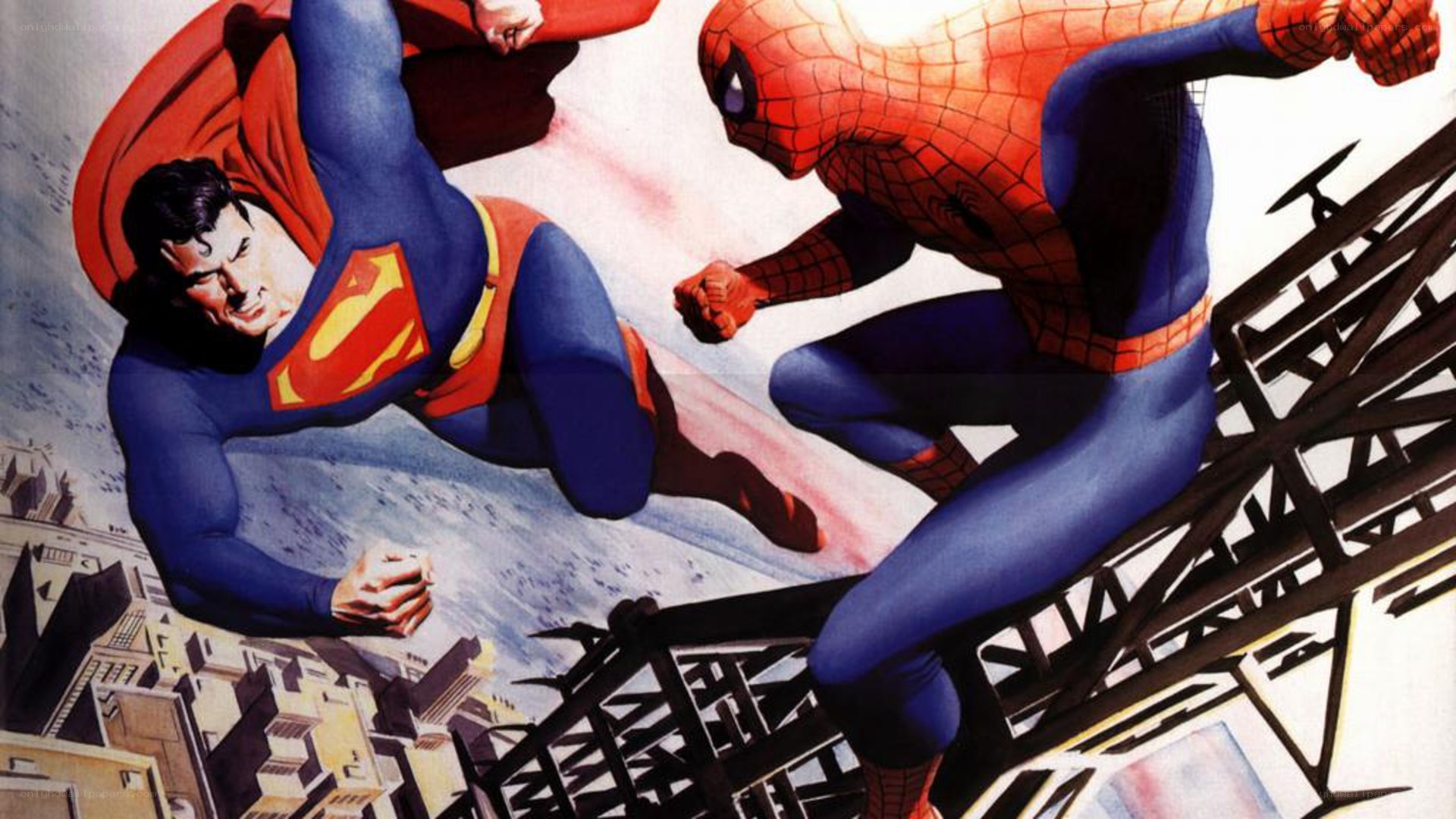 Superman and Spider-Man in combat