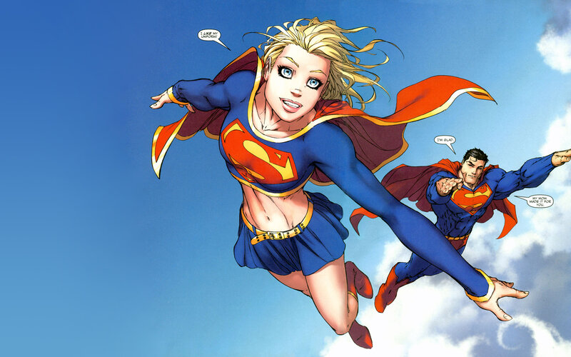 Superman and Supergirl Flying — Blue