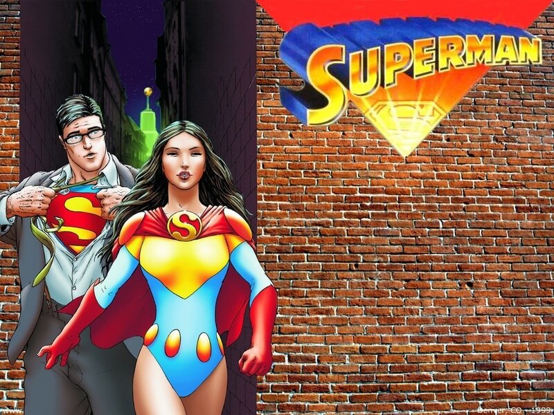 Superman and Supergirl in city