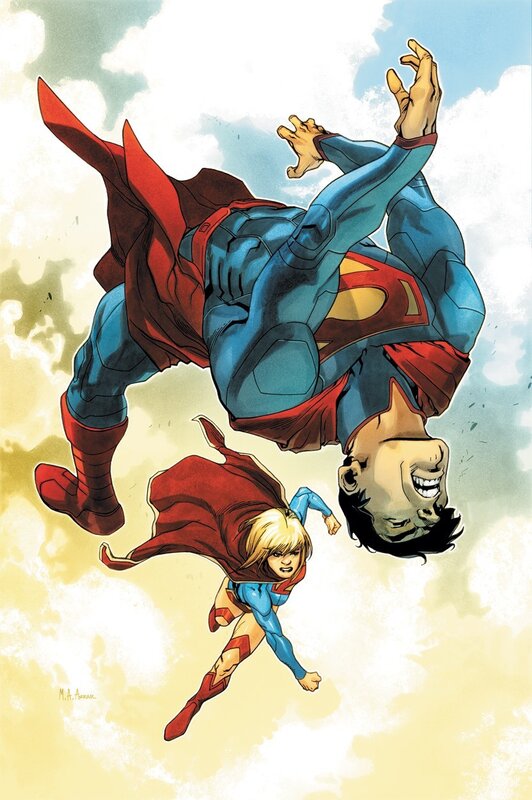 Superman and Supergirl in flight