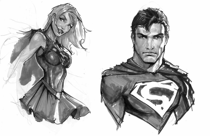 Superman and Supergirl sketches