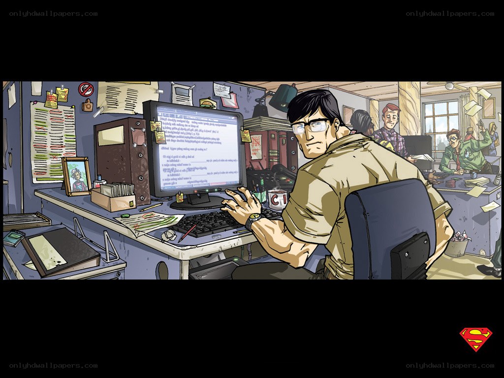 Superman at his desk