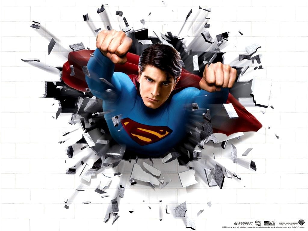 Superman breaking through wall