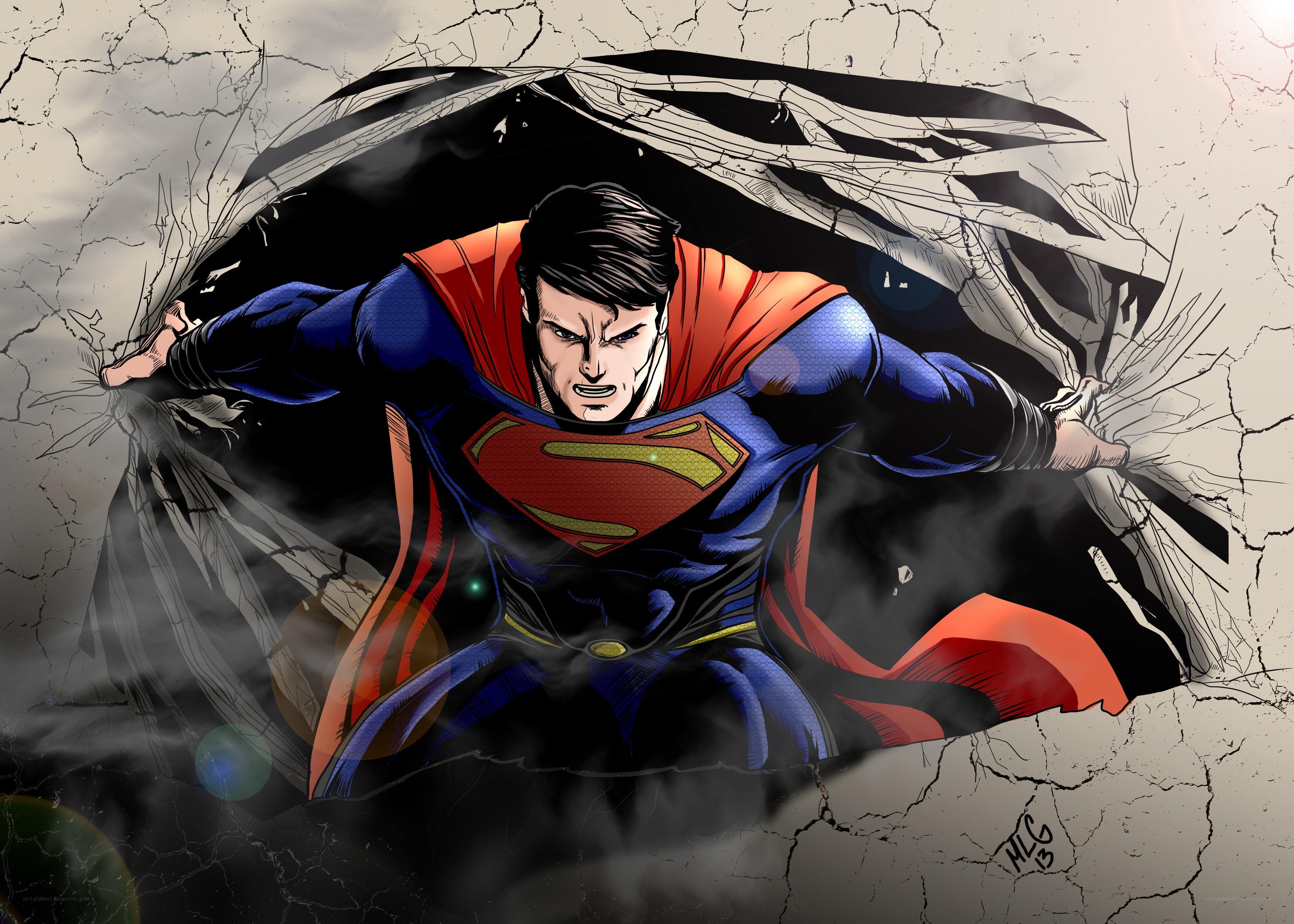 Superman breaking through wall
