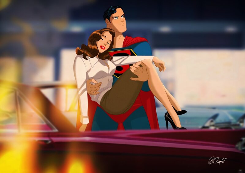 Superman carrying Lois Lane