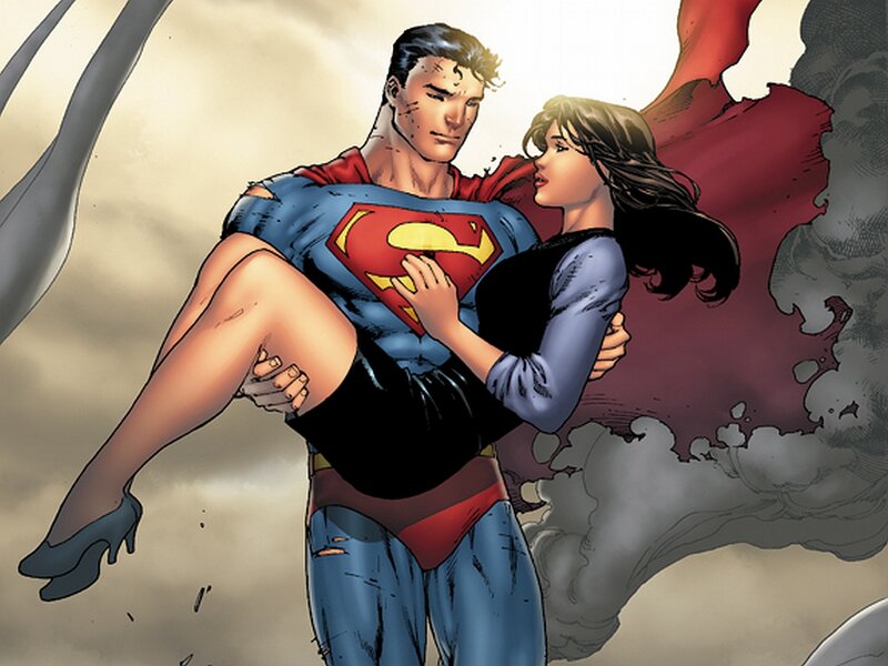 Superman Carrying Woman — Blue