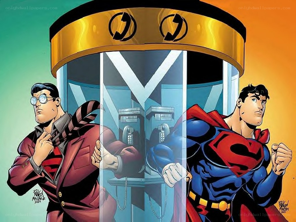 Superman changing in a phone booth