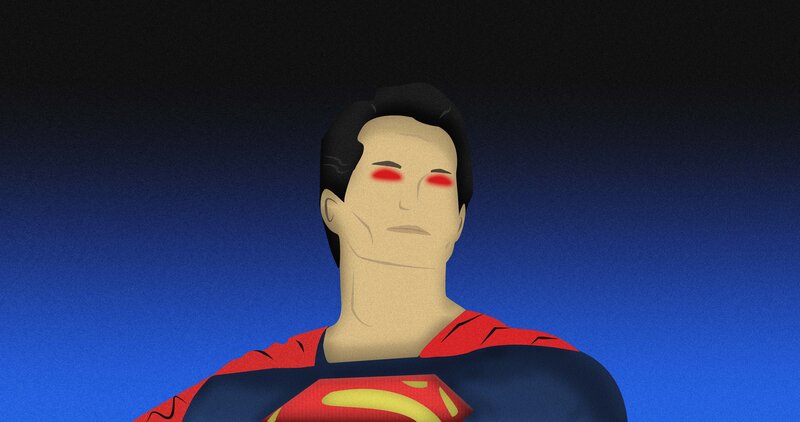 Superman Character — Blue, Dramatic, Digital Art, Red Eyes