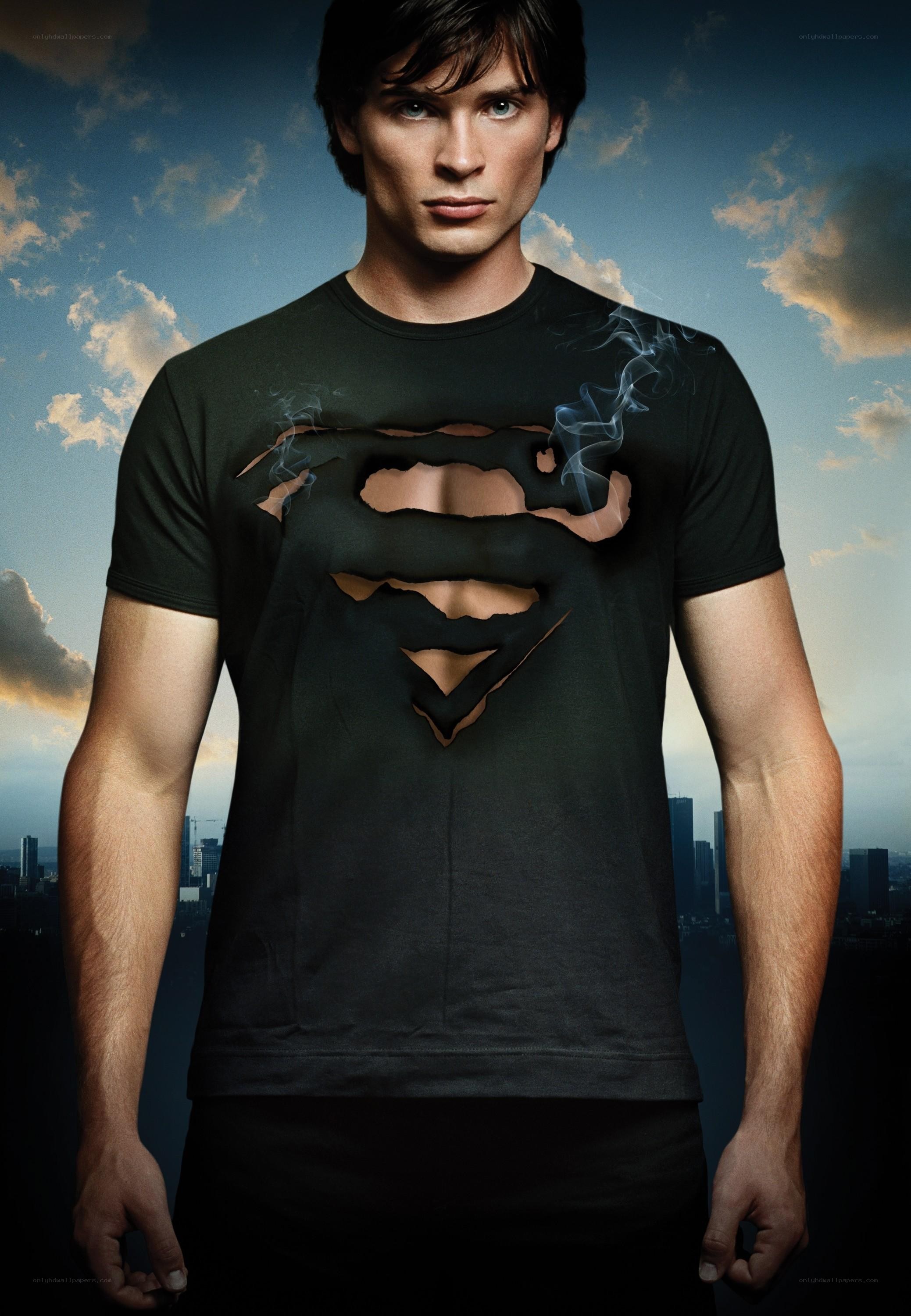 Superman character in torn shirt