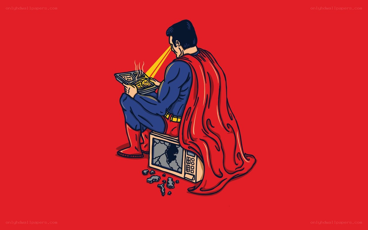 Superman eating microwave meal