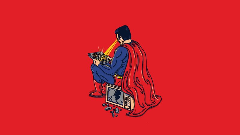 Superman eating takeout
