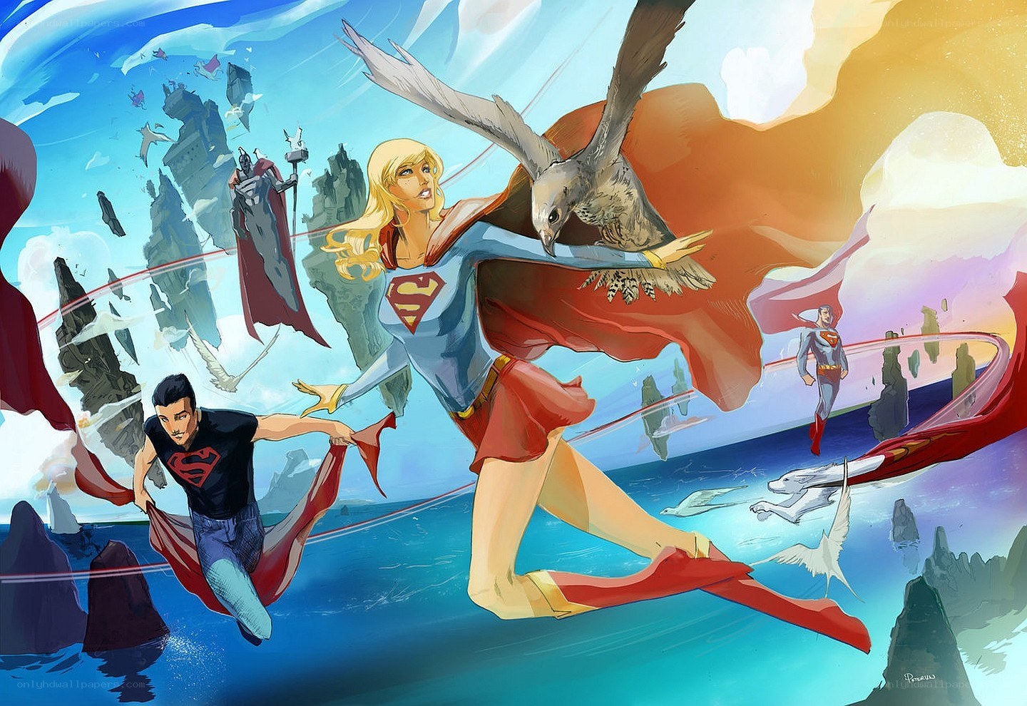 Superman family in flight