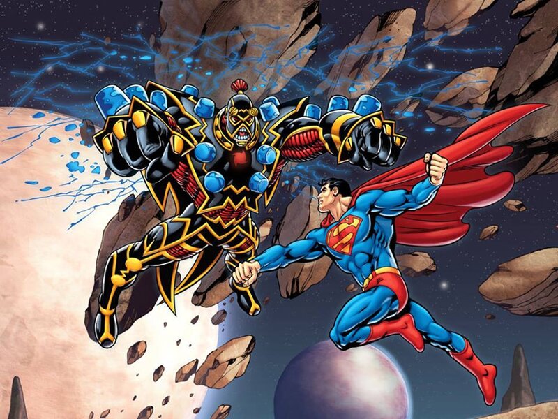 Superman Fighting a Villain — Blue
