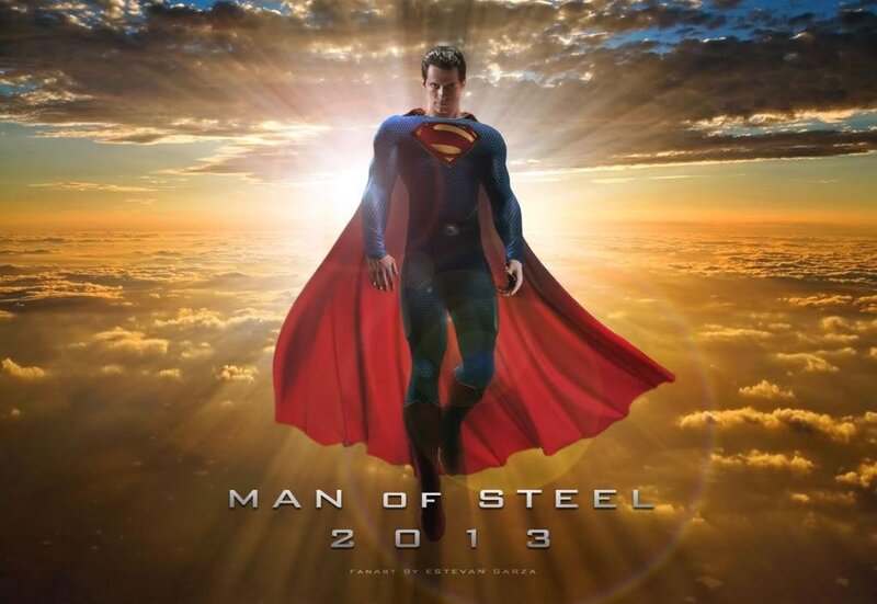 Superman Flying Above Clouds — Red