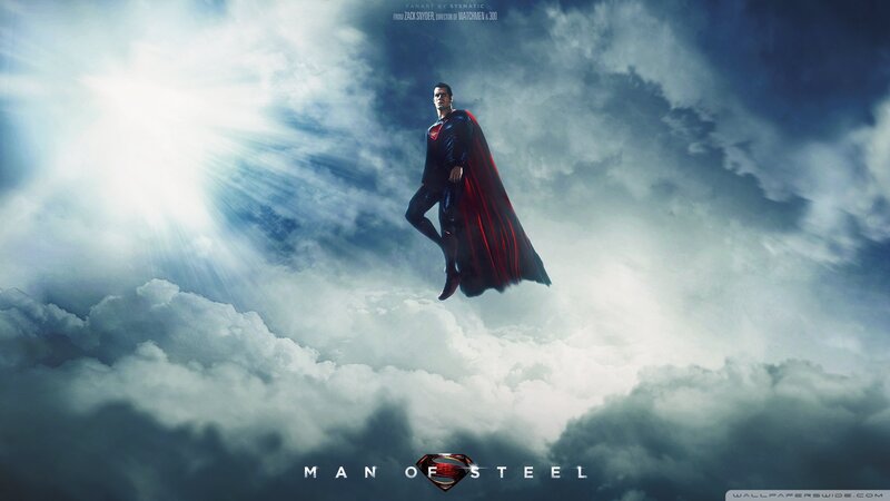 Superman flying above clouds