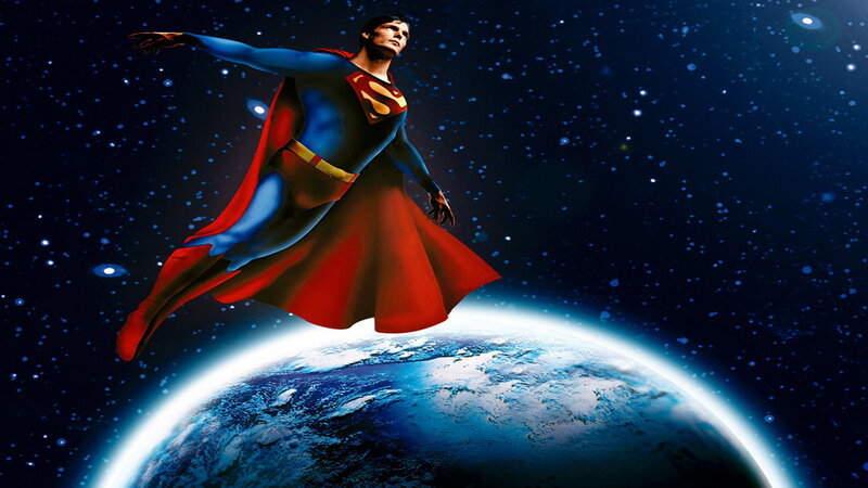 Superman Flying Above Earth — Blue