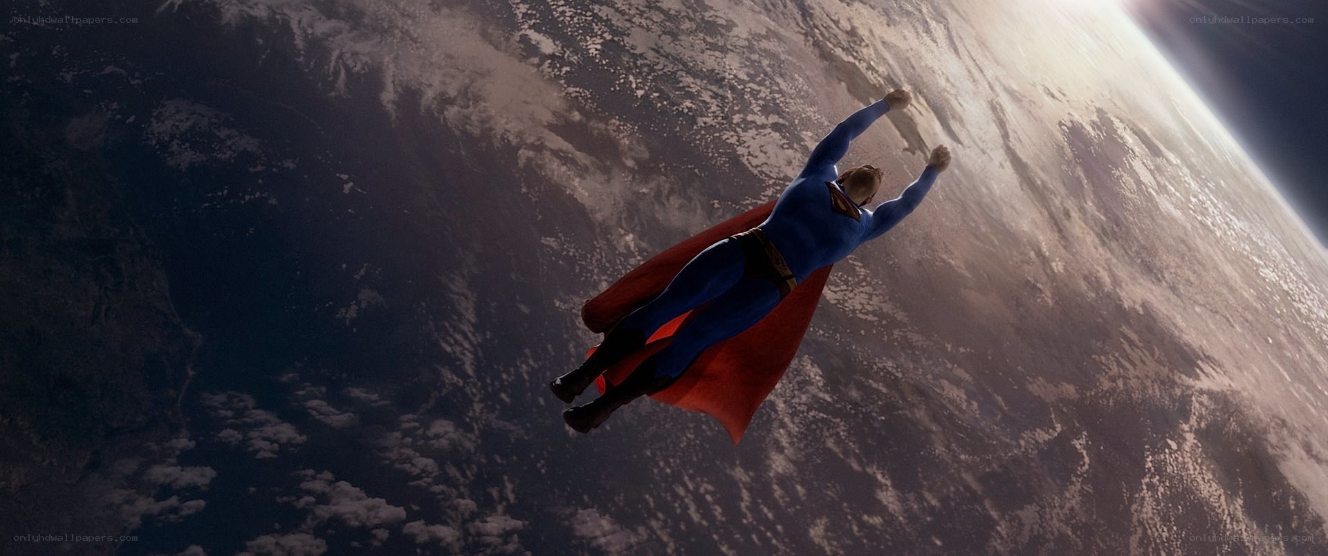 Superman flying above Earth