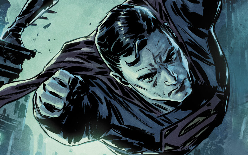 Superman Flying — Blue, Dramatic, Comic, Cape, Cityscape