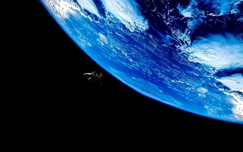 Superman Flying in Space — Blue, Dramatic, Digital Art