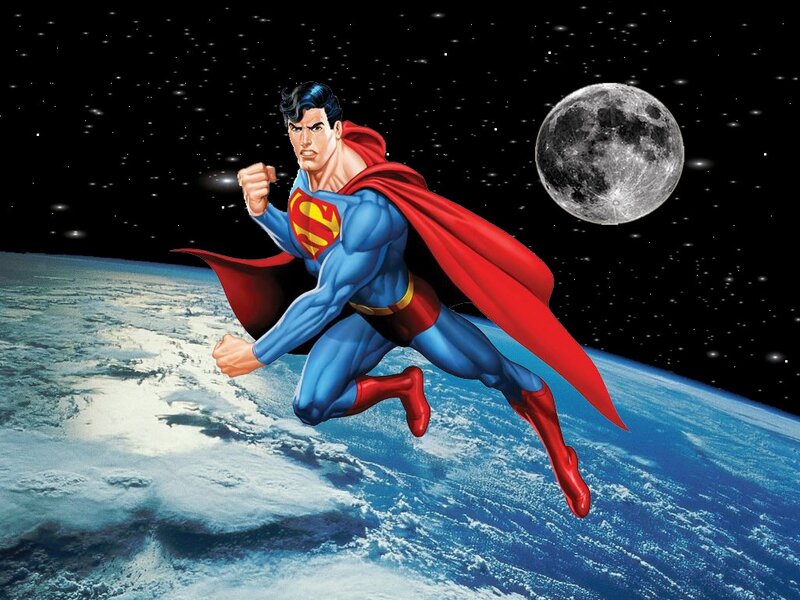 Superman Flying in Space — Blue, Dramatic, Illustration